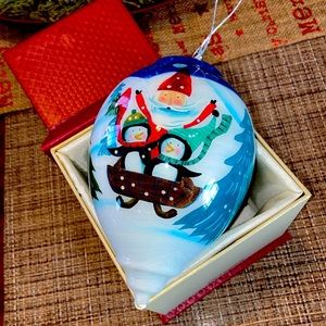 Li Bien Pier 1 ~SANTA & PENGUINS 2017 Teardrop Shaped Glass Christmas Ornament
